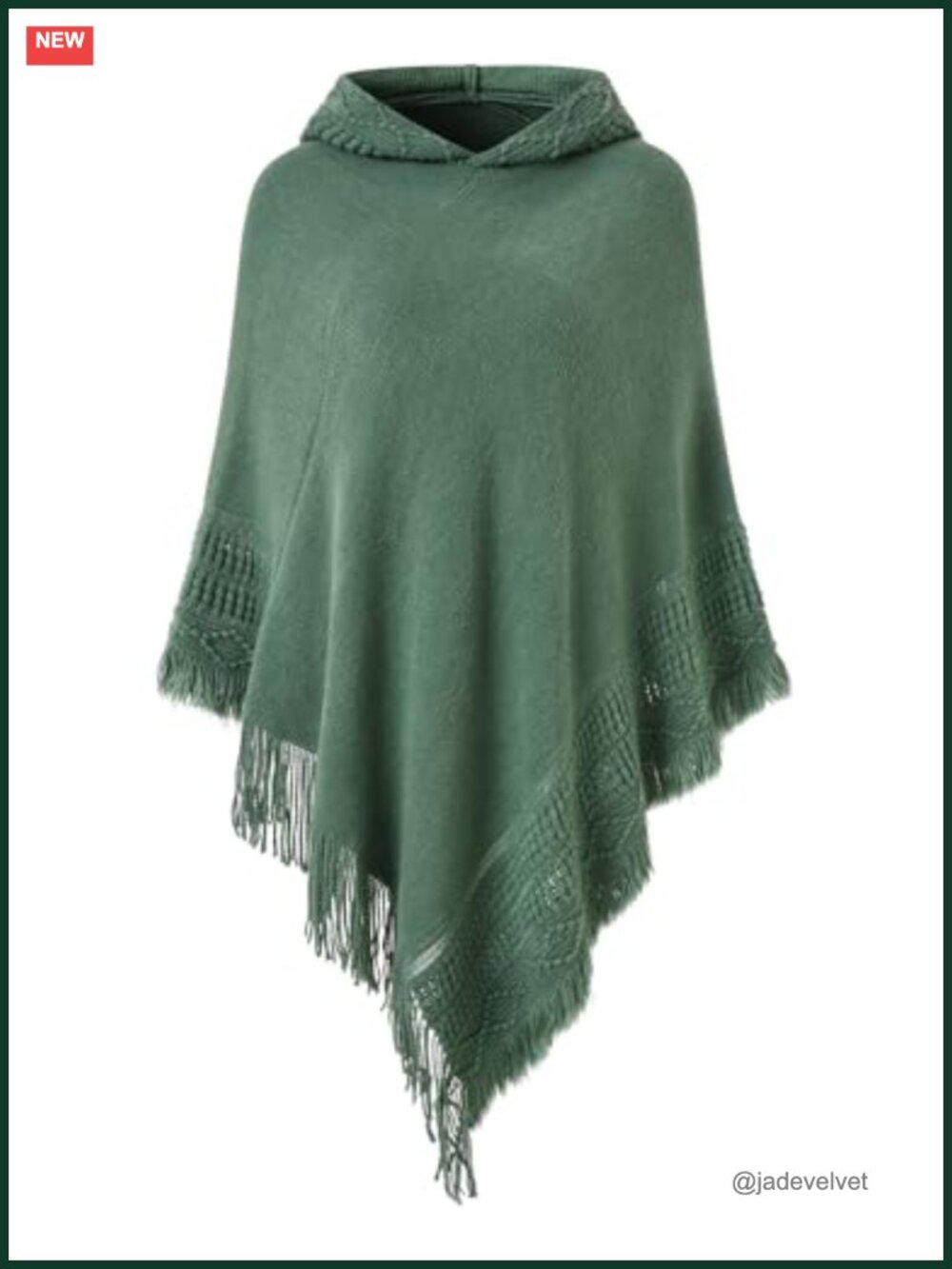 Witchy Hooded Knit Poncho Fringe Crochet Cape Fall Layering